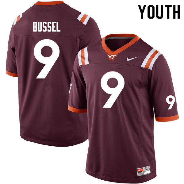 Youth #9 Luke Bussel Virginia Tech Hokies College Football Jerseys Sale-Maroon
